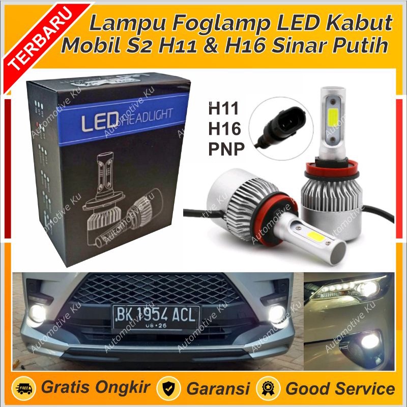 LAMPU LED MOBIL S2 H8 H11 H16 8000LM COB FOGLIGHT FOGLAMP KABUT BUMPER S2H11 2 SISI SINAR PUTIH TERA