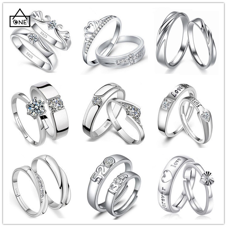 COD❤925 Silver Cincin Pasangan Berlian Mode Wanita Perhiasan Cincin Couple Rings US 4 5 8 9 A one