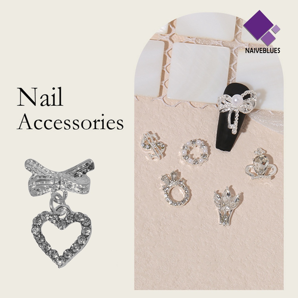 20pcs Ornamen Kuku Bentuk Hati Pita Bahan Alloy Tahan Karat Untuk Perlengkapan Kecantikan