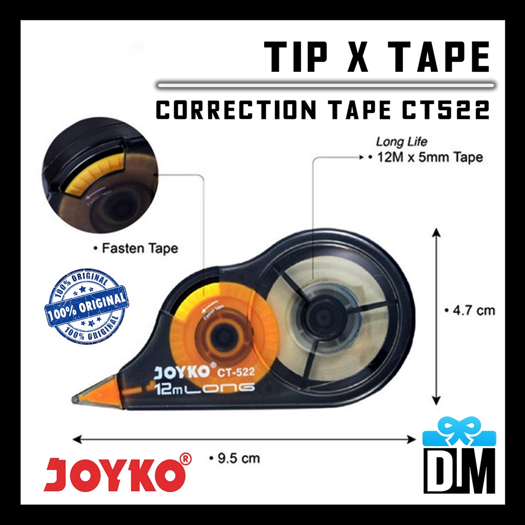 

Tip X Pita Tape Panjang 12 M Correction Tape Joyko CT522 Solatip Penghapus Bolpen Kertas Pilih Warna