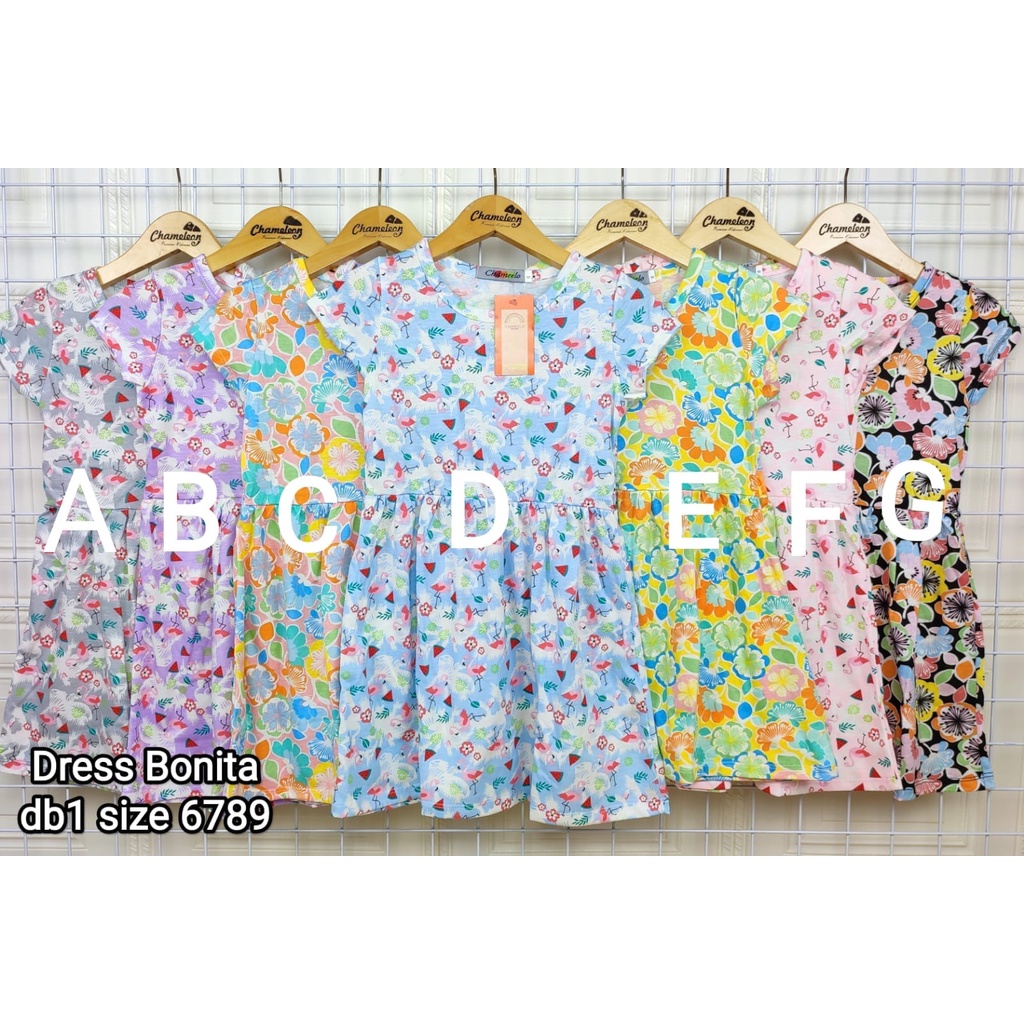 Dress Anak Bonita Chameelo Motif Fullprint Size 6-9Tahun