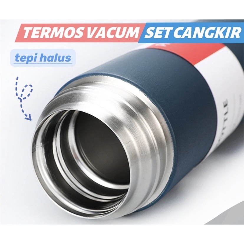 ( BISA COD ) PROMO BOTOL MINUM TERMOS 500ML VACCUM FLASK PANAS DINGIN STAINLEES STEEL /  1 SET TERMOS + CANGKIR / TERMOS BOTOL MINUM SULTAN / TERMOS BUAT KADO HADIAH / TERMOS TAHAN PANAS DAN DINGIN