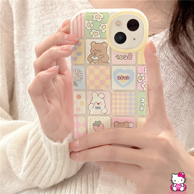 Soft Case Desain Kartun Beruang Kelinci Kotak-Kotak Untuk Vivo Y35 Y16 Y22 Y21 Y20 Y12s Y21A Y33s Y15s Y12 Y91 Y33T Y33s Y21I Y30 Y1 Y15s Y20 Y30i Y1I Y30 Y1