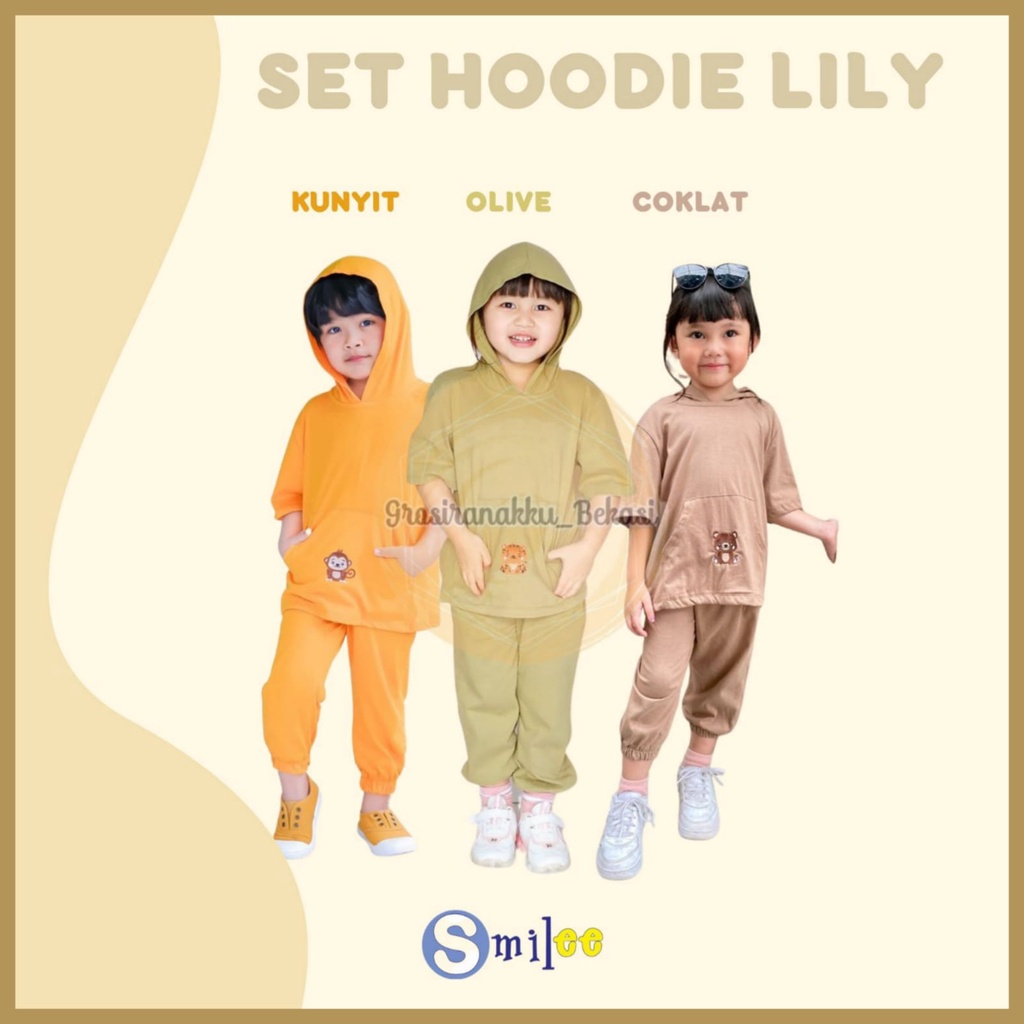 Setelan Anak Smilee Unisex Hoodie Lily Oversize Mix Warna Size 1-5THN