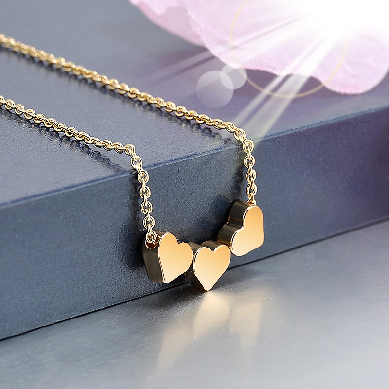 【COD Tangding】Women Jewelry three Heart Charms Necklace Pendant Rose Gold