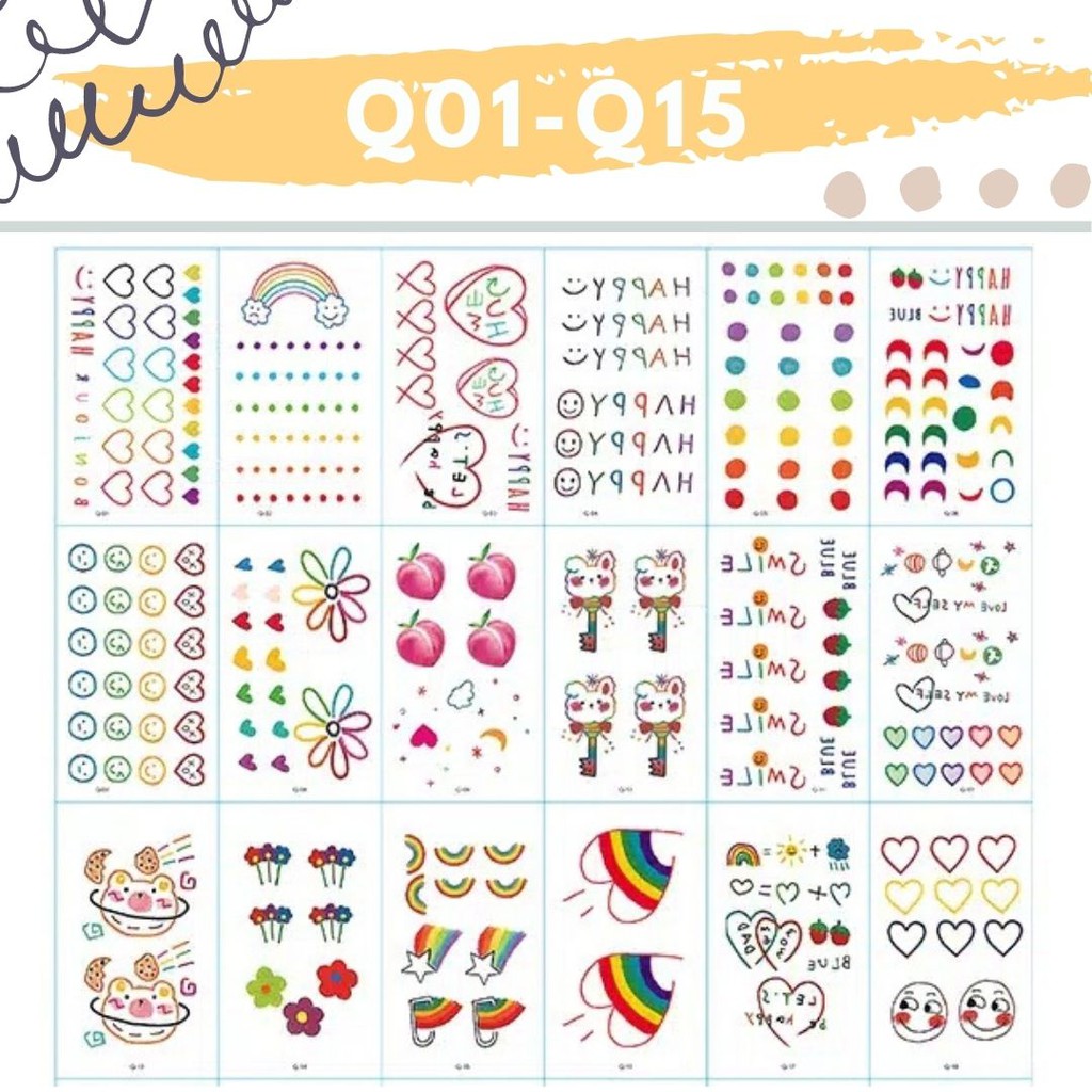 Stiker Tattoo kode: Q01-Q15 | Tato Temporer | Waterproof