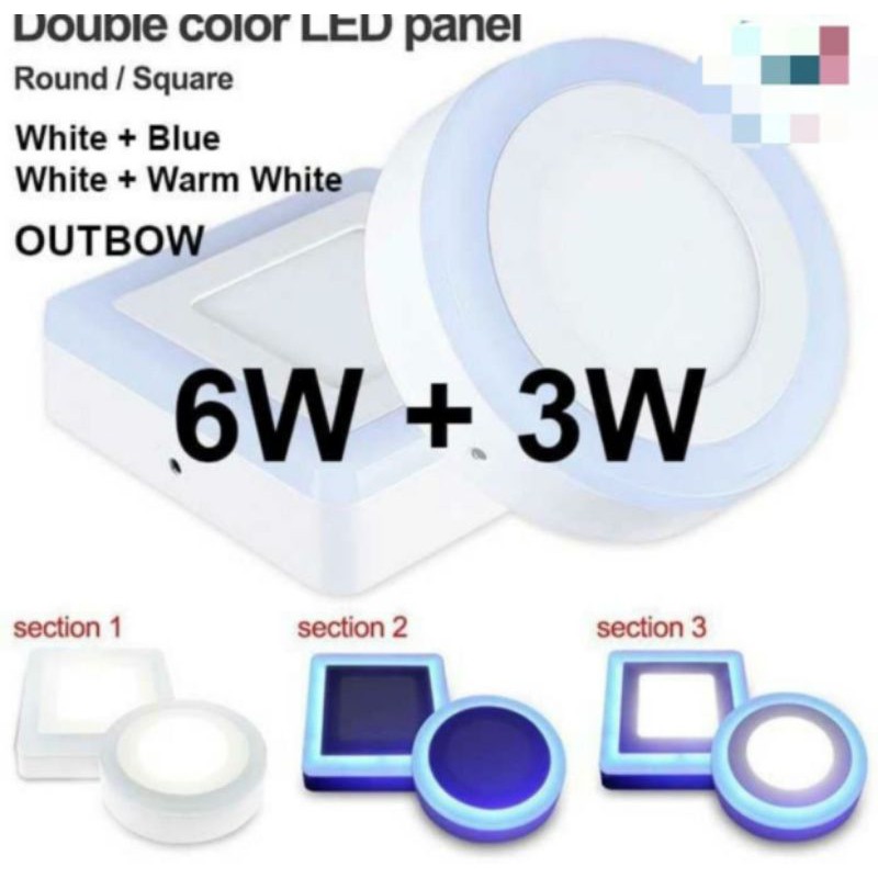 lampu led panel outbow 6w + 3w 2 warna lampu downlight led panel outbow 2 warna 6 watt + 3 watt