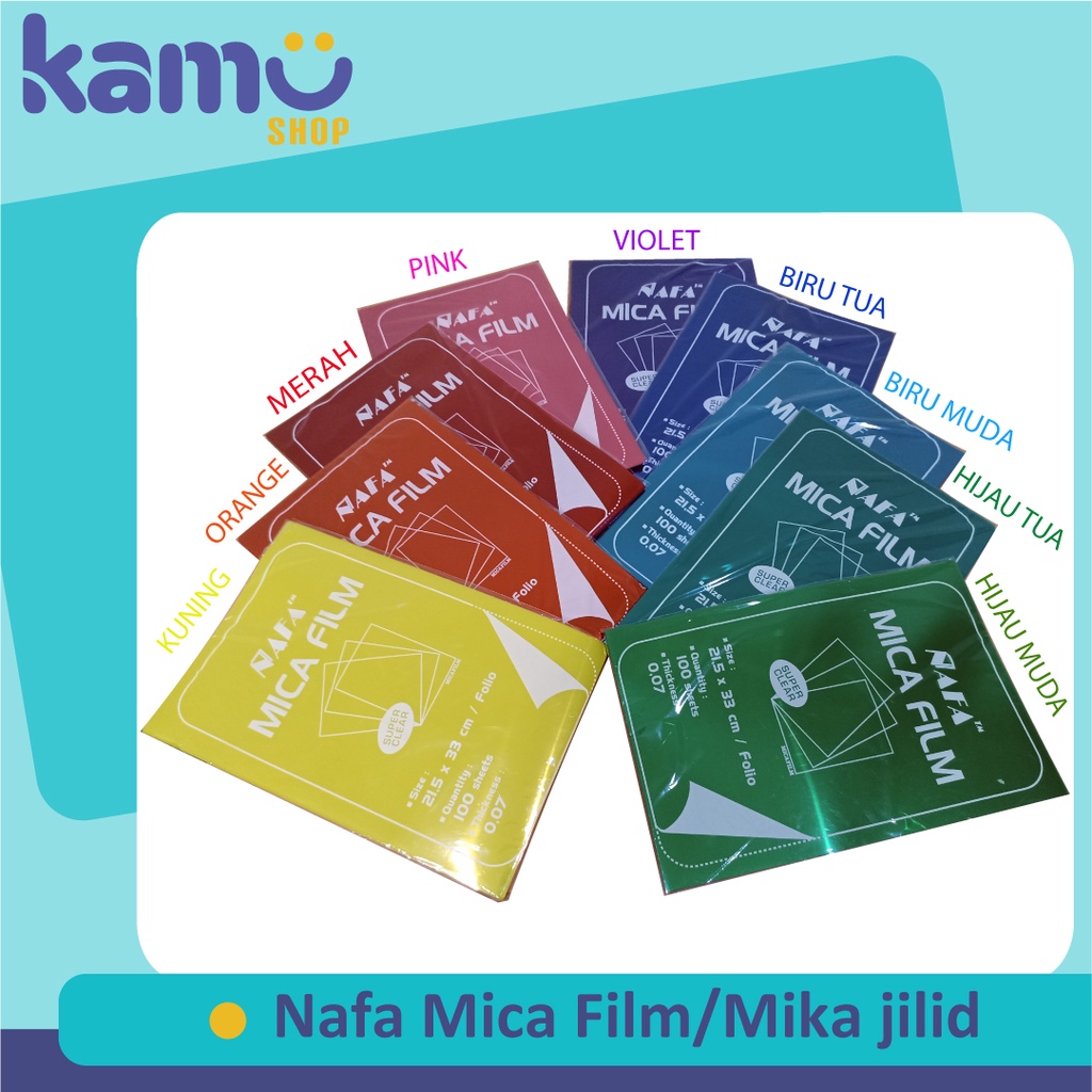 

Nafa Mica Film / Mika jilid / Mika Film Warna / Plastik Jilid / Cover Jilid Folio Isi 100 lembar