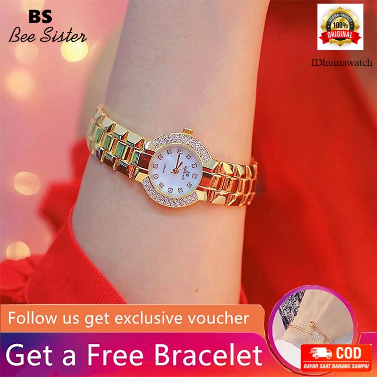 BS Bee Sister Jam Tangan Wanita, Jam Tangan Asli Modis Merek Top Baja Tahan Karat Tali Paduan Quartz