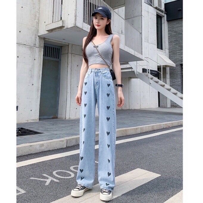 1KG MUAT 2PCS | LOVE KULOT JEANS CELANA PANJANG HIGHTWAIST JEANS KOREA HITS FASHION SELEBGRAM