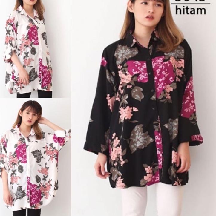 Recomended.. BAJU ATASAN KEMEJA Wanita LD 130cm KATUN JUMBO PLUS OVER BIGSIZE KOREAN STYLE 5043 XXL 