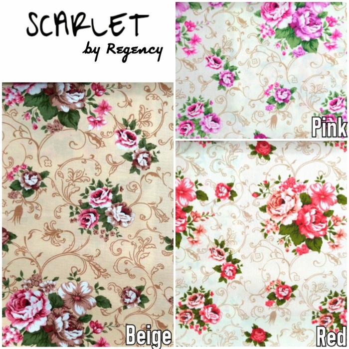 Kain Kanvas Katun Motif Bunga Kembang - Scarlet (Bantal Sofa- Kursi) ~ yst27