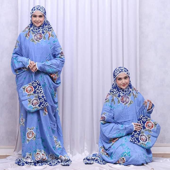 Mukena Dewasa Jumbo Lajur Batik Cap Katun Premum  Mukena Traveling Motif Kembang Kekinian