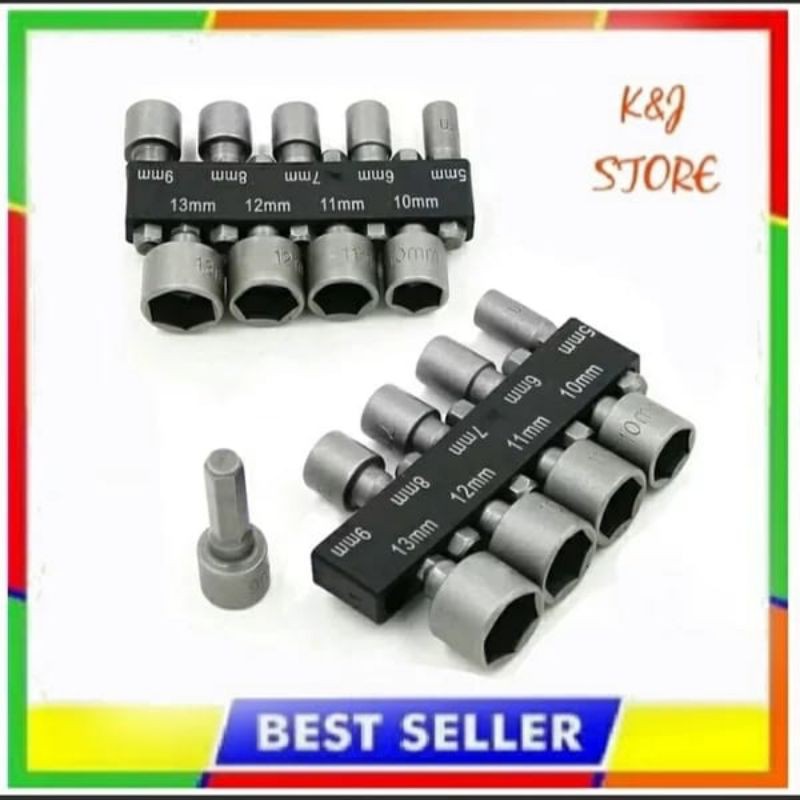 Set 9 Pcs Mata Mesin Bor Impact Cordless Hex Shank Power Nut Adapter Kunci Shock 5-13mm