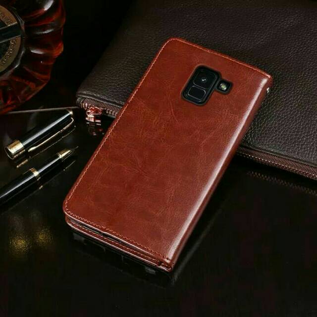 flip cover kulit sintetis samsung A6 plus flip case samsung A6+ 2018