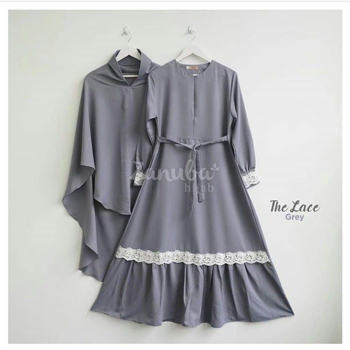 The Lace Syari Plus Kerudung Brukat Wolfis Gamis Panjang Wanita Hijab Formal Muslim Trendy Terbaru