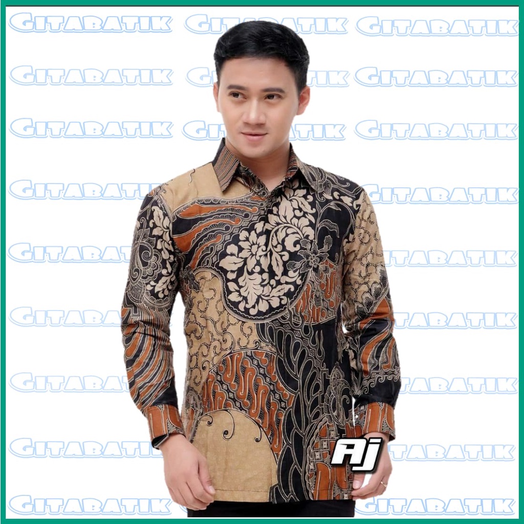 Kemeja Batik Pria Modern Lengan Panjang Casual Modis Slim Fit Trendy Masa Kini OL 162