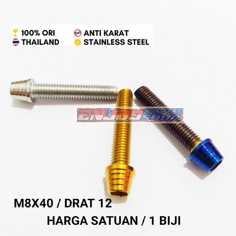 Baut Pb probolt Kerucut M8 x 40 drat 12 panjang 4cm (harga satuan)