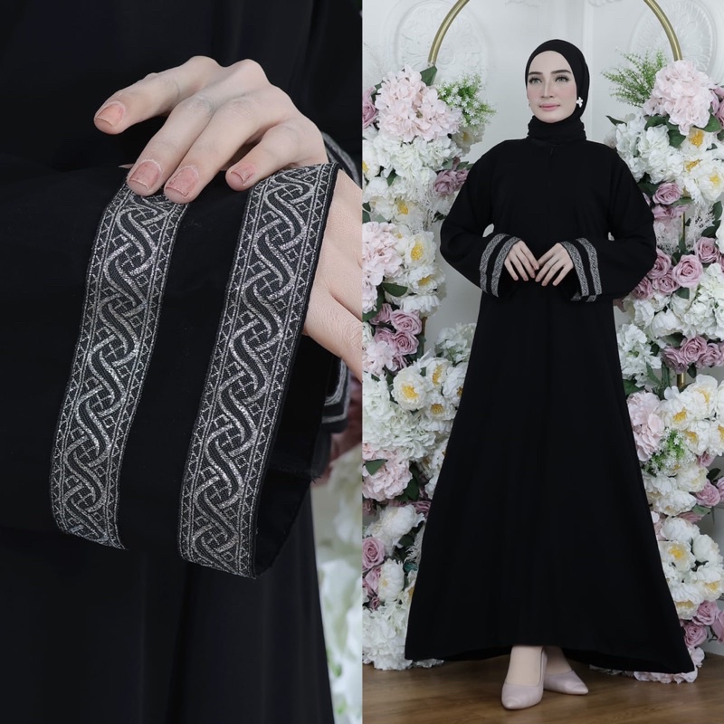 GAMIS SYAR’I ABAYA HITAM RENDA TANGAN ATHIFAH (BUSUI) SIMPEL MURAH COD