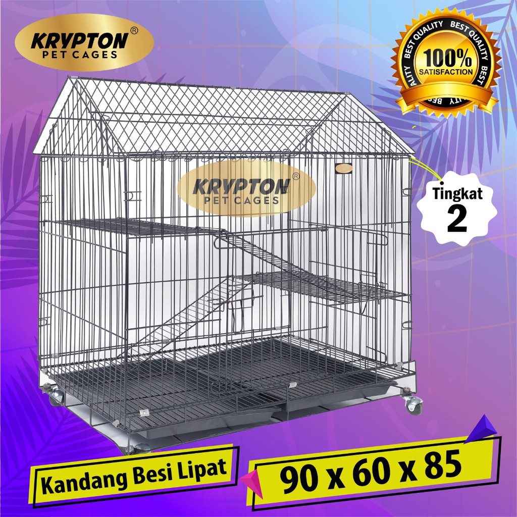 Kandang Kucing Tingkat 2 Jumbo XXL 90x55x85 + RODA - BERAT 10 KG