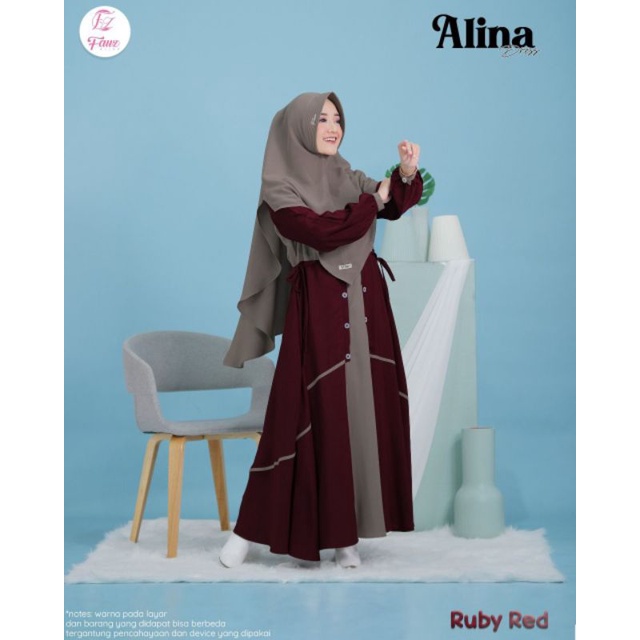 DRESS SET ALINA DRESS ORIGINAL By Fauz Hijab - RUBY RED