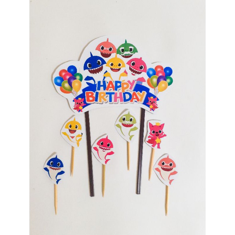 TOPPER BABY SHARK / CAKE TOPPER BABY SHARK / TOPPER KUE BABY SHARK / TOPPER HAPPY BIRTHDAY