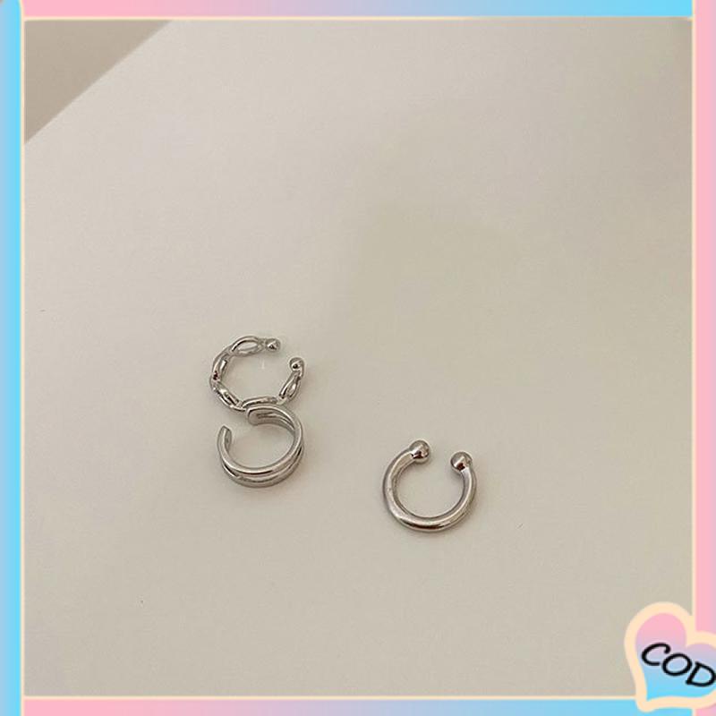 COD❤️ Anting Kombinasi Set Klip Telinga Tanpa Lubang Telinga Wanita Niche High-end Bahasa Perancis Retro Telinga Tulang Klip-A.one