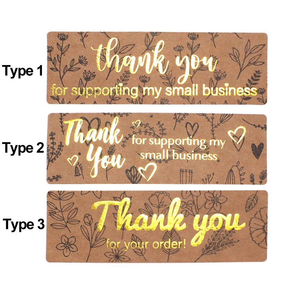 SOLIGHTER 120PCS/Roll 3x1 Inch Thank You For Supporting Stationery Kraft Paper Decals My Small Bussiness Package Decor Gift Hot Stamping Rectangle Leaves Floral Stickers Envelope Sealing Labels