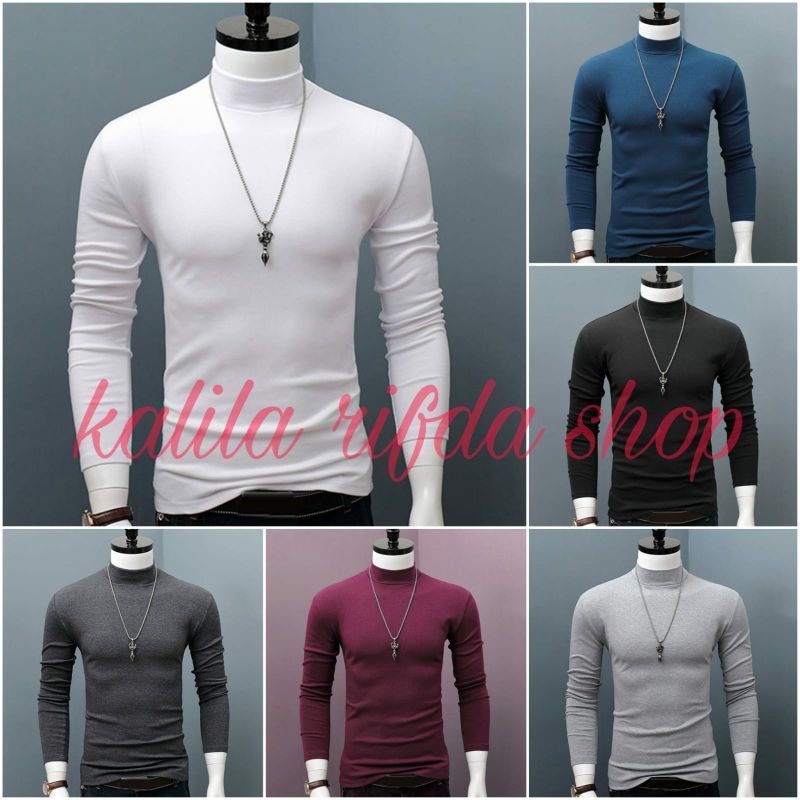 kaos turtelneck pria kaos polos korea leher tinggi lengan panjang