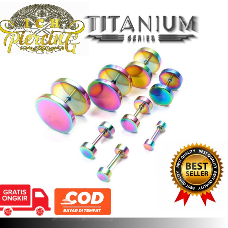 IP-CH anting roda bahan titanium warna rainbow / anting roda anti karat size 3mm, 4mm, 6mm, 10mm