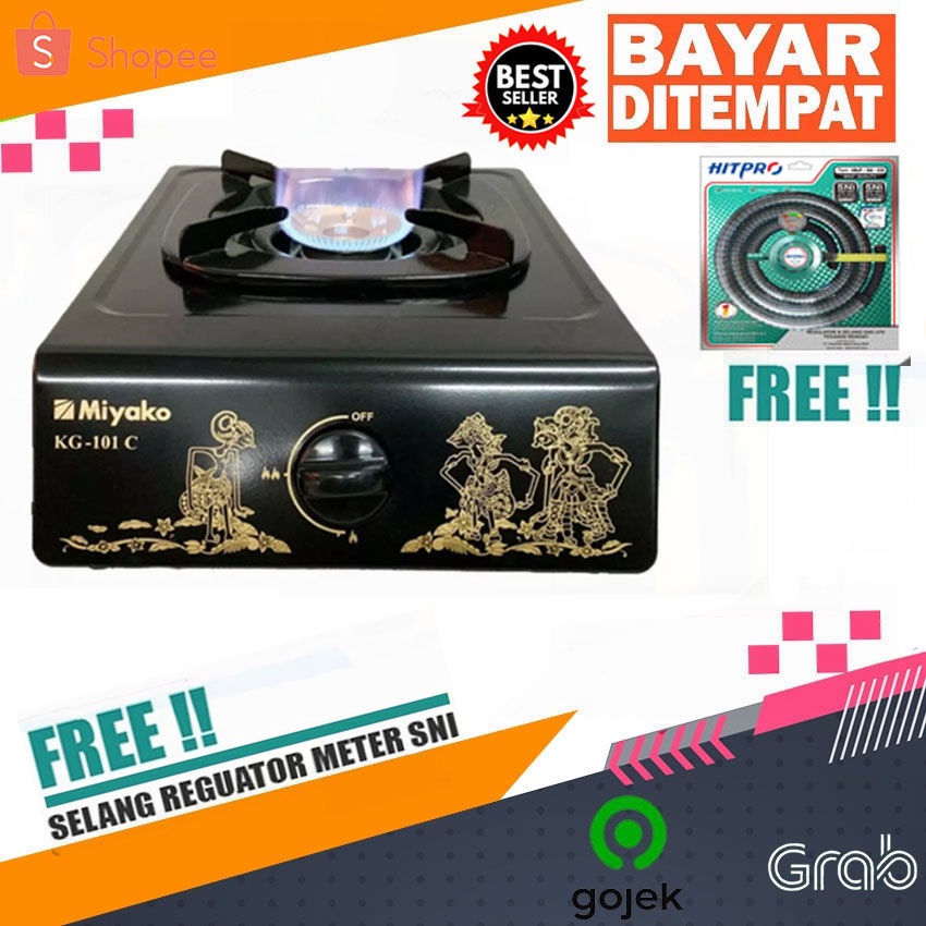 Miyako Kompor Gas KG-101 C Kompor Gas 1 Tungku Plus Selang Gas Regulator SNI