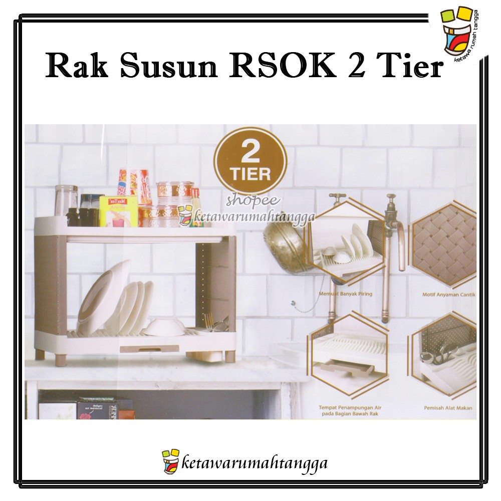  RAK  PIRING  SUSUN PLASTIK  2 TIER ANTI KARAT BAHAN  SANGAT 