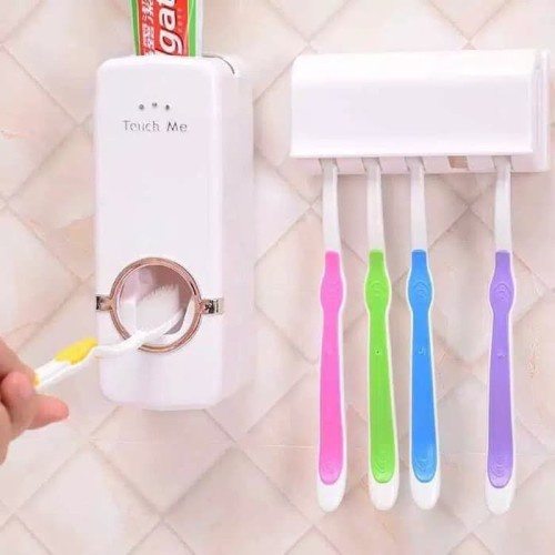 ONLYONE12 Dispenser Pasta Gigi + Tempat Sikat Gigi / Dispenser Odol Tempat Sikat Gigi Tempel Dinding / Brush Holder / Peralatan Sikat Gigi