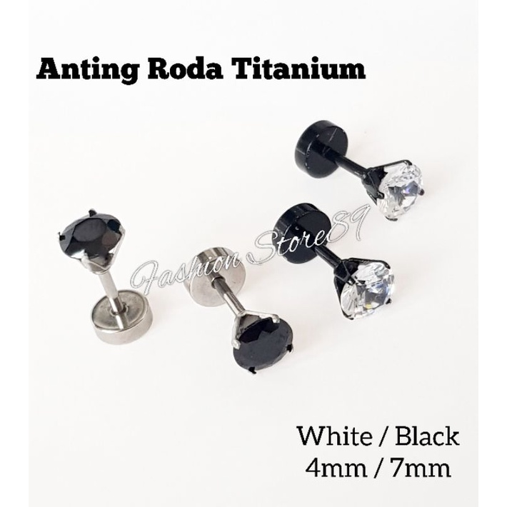 Titanium Anting Roda Permata Zircon Black White Antikarat anting roda Pria Wanita Impor