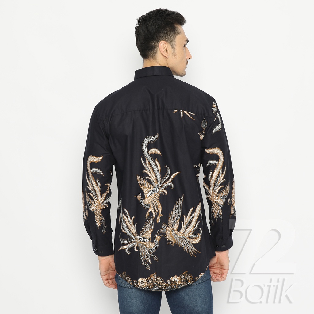 BATIK COUPLE MODERN Kemeja Rok Lilit Instan Batik Pria Lengan Panjang Premium Motif Burung Hitam 721084 CAP 72