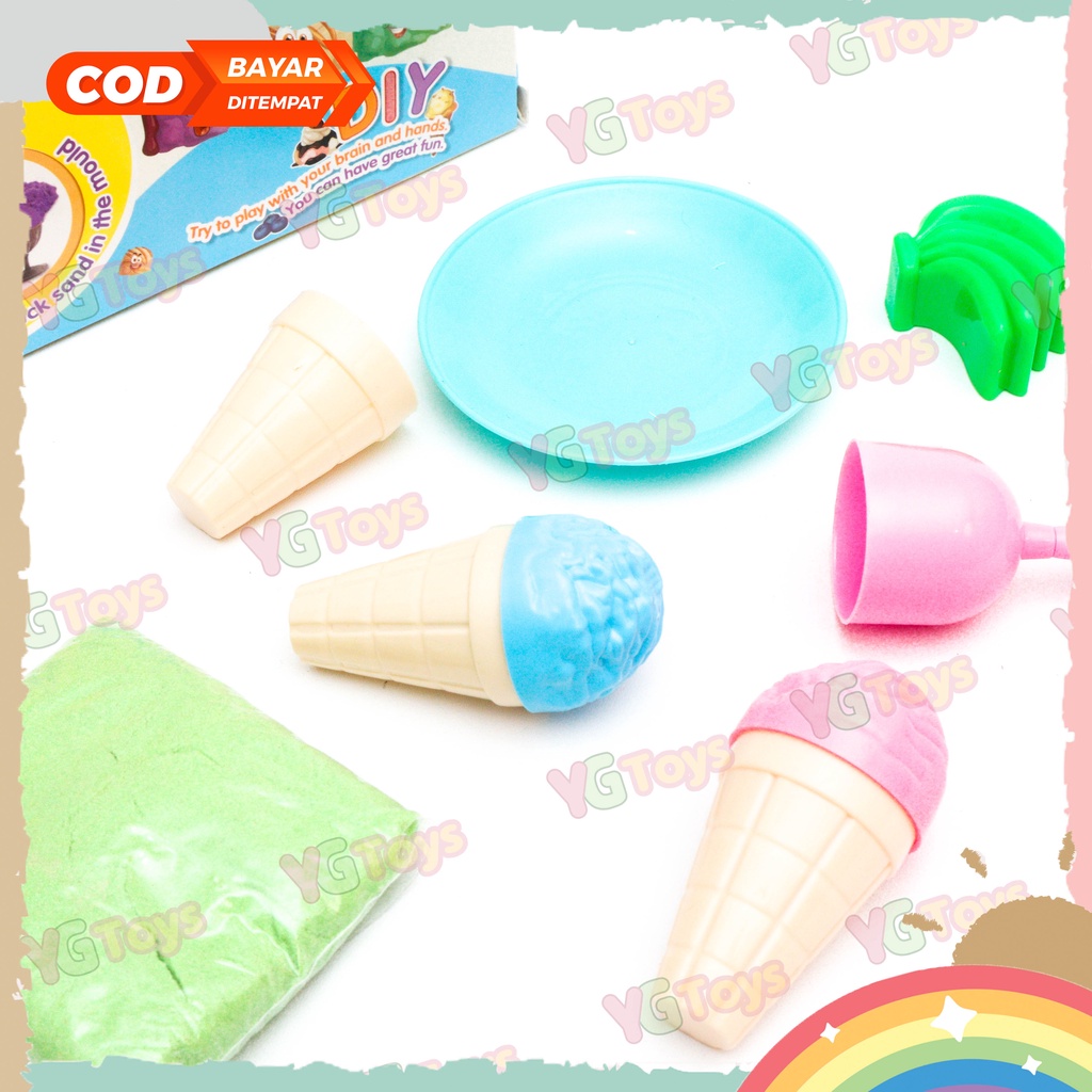 YGtoys Mainan Pasir Anak 1 Set Es Krim Ice Cream Pasir Kinetik Ajaib dan Cetakan Eskrim Pasir Pantai