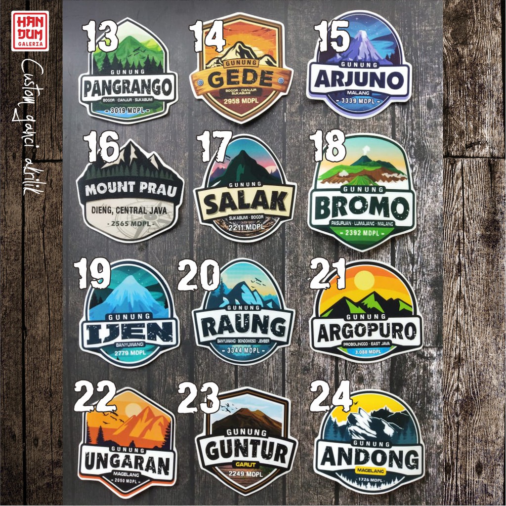 STICKER GUNUNG INDONESIA VINYL+LAMINASI TEKSTUR WATERPROOF  MOUNTAIN GEAR ADVENTURE OUTDOOR MERAPI MERBABU LAWU SINDORO SEMERU RINJANI stratos centurion kinkajou caldera ceeta-1