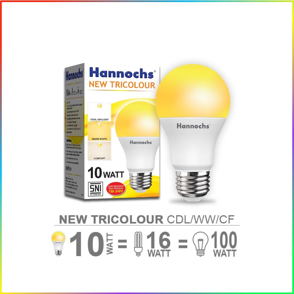 Hannochs Lampu LED New Tricolour 10 Watt - 1 Lampu 3 Pilihan Warna Cahaya