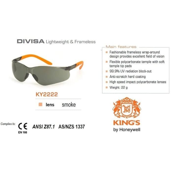 ORIGINAL Kacamata Safety KING 2222 Safety Glasses KING 2222 SMOKE