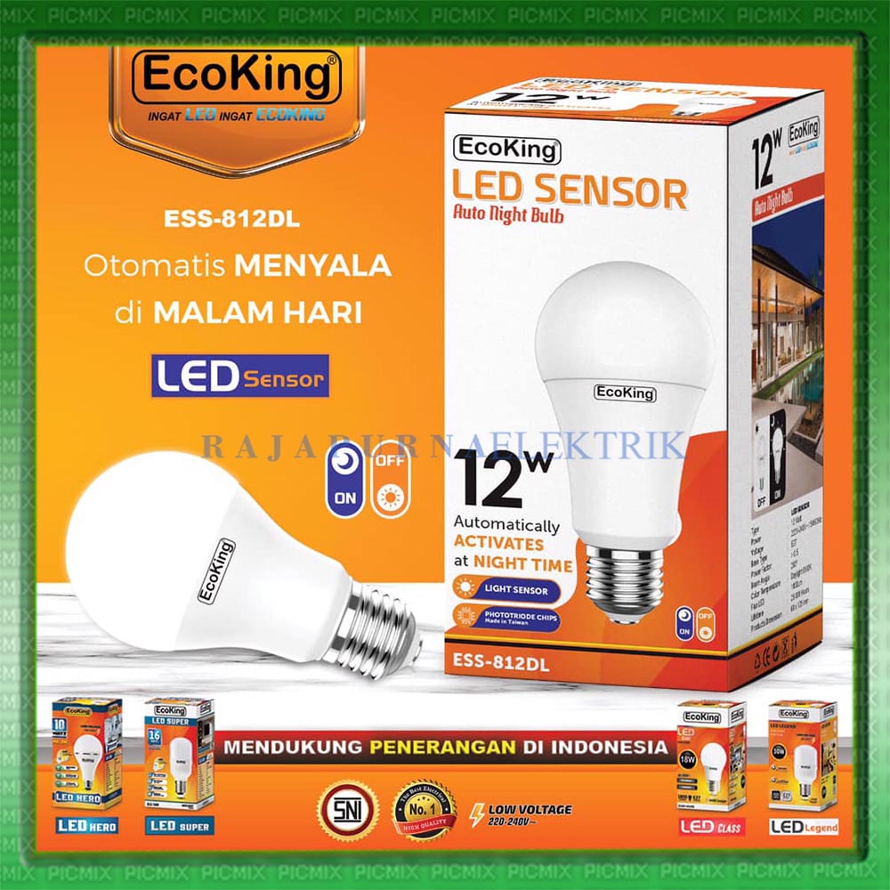 Lampu bohlam LED Sensor Cahaya 10 12 18 Watt Ecoking ORIGINAL