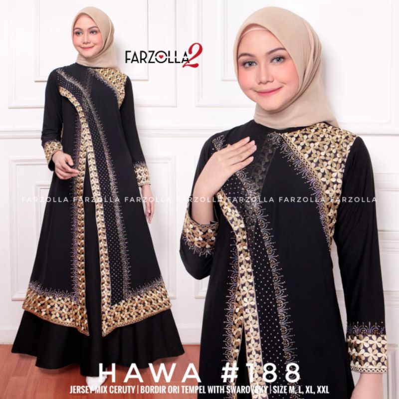 Abaya Turkey hitam & putih bordir swarovsky hawa 188   Farzolla