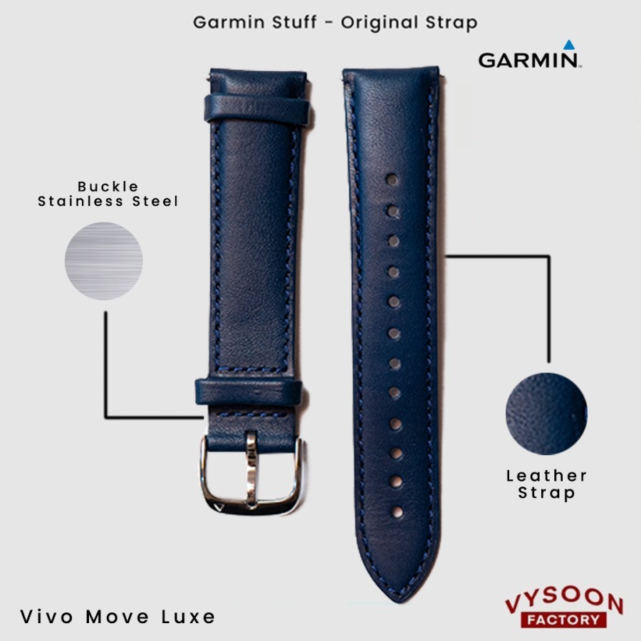 Strap Leather Smartwatch Garmin Vivo Move Luxe Original - Blue