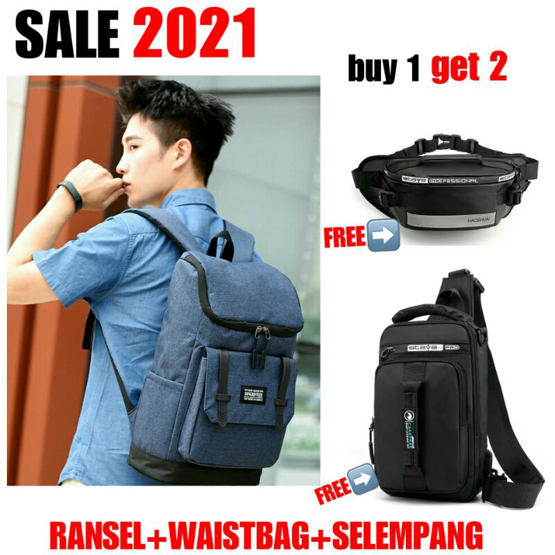 BUY 1 GET 2 - Tas Ransel Pria RDN 015 Distro Bandung Ransel Punggung Backpack Cowok Keren Sek BRAN N