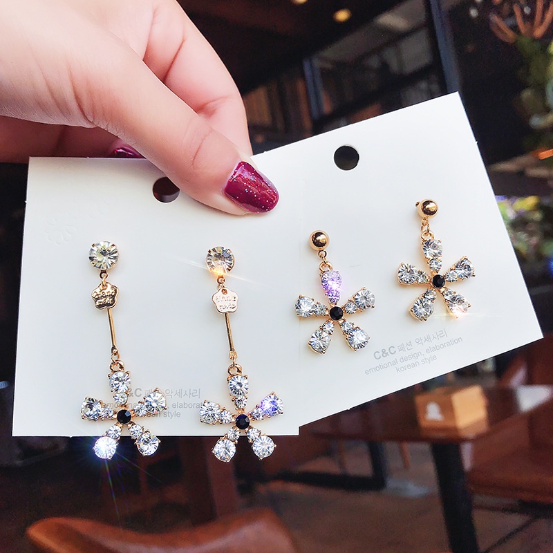 Bunga kristal anting-anting pelangsing Super Flash stud anting-anting perempuan Korea personalized a