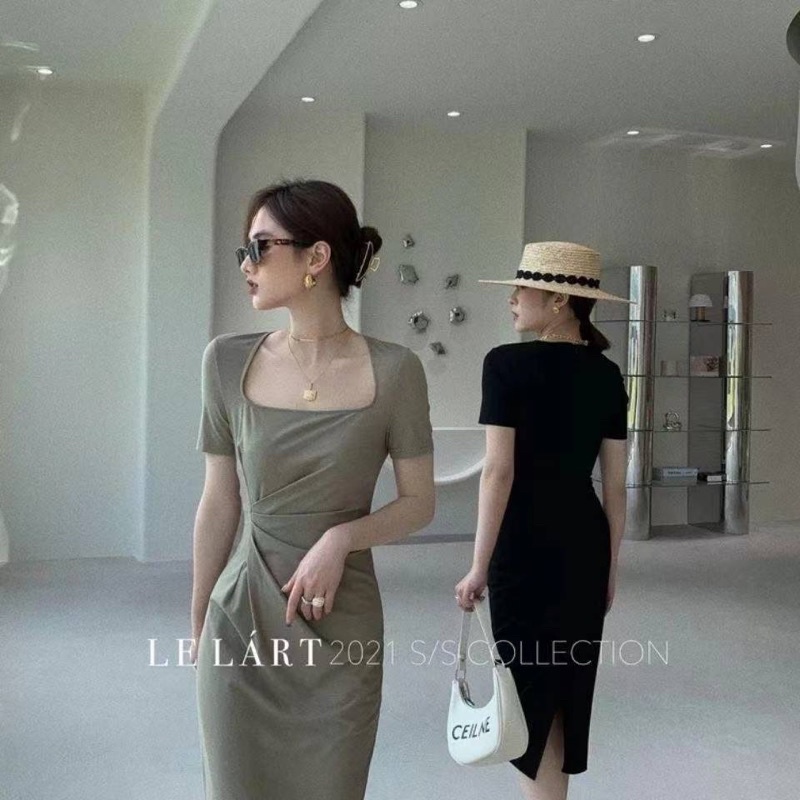 H7 DB10/28 Korean bodycon midi dress / square neck dress elegant