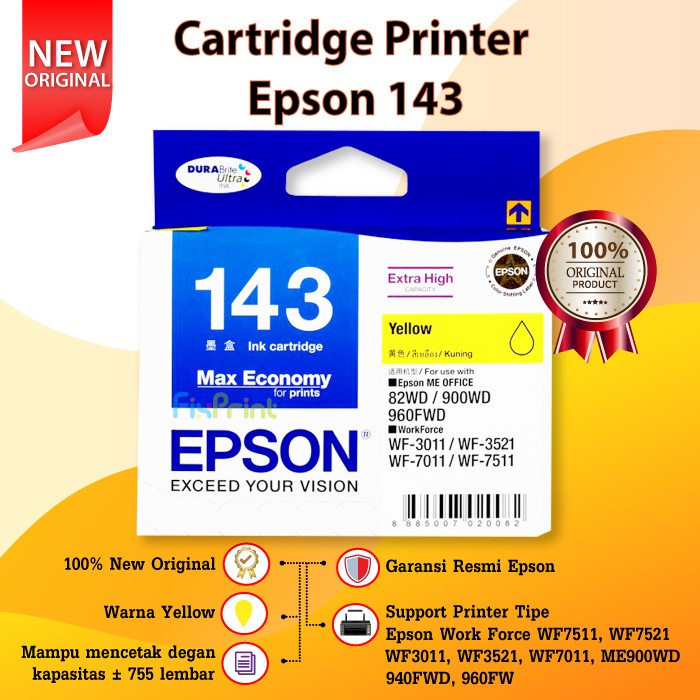 Cartridge Epson 143 T143 T 143 Printer WF 7511 7521 3011 3521 C13T1432