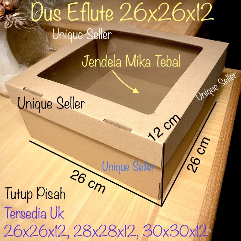 

Dus Box Kotak Hampers 26x26x12 EFLUTE JENDELA MIKA / Dus Coklat Eflute 26x26 x 12 EFLUTE WINDOW / Dus Box Kotak Packing Olshop 26x26 x 12 / Dus Box Kotak Kue Tart 26x26x12 / Dus Box Kotak 26x26x12 / Dus Box Kotak Puding Pudding 26x26x12