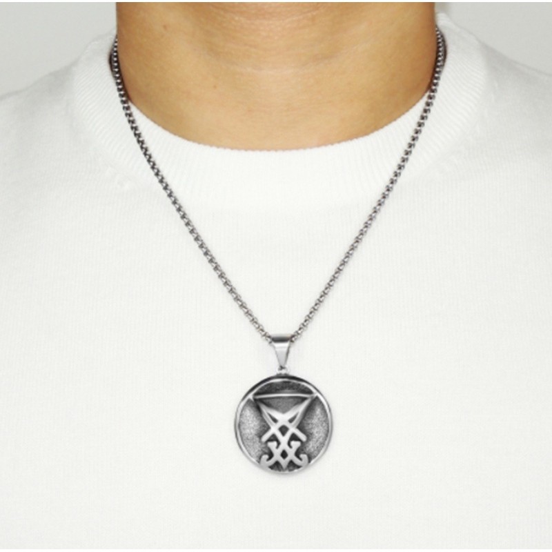 Fashion Mens Chain Sigil of Lucifer Seal of Satan Pendant Box Chain Necklace