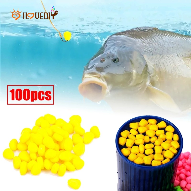 100pcs / Kantong Umpan Pancing Bentuk Jagung Kernel Lembut Ukuran 1cm