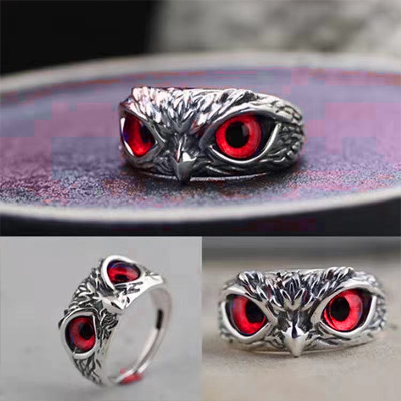 Vintage Style Burung Hantu Kristal Cincin Perak Hewan Pria Wanita Perhiasan Fashion Punk Crystal Rings